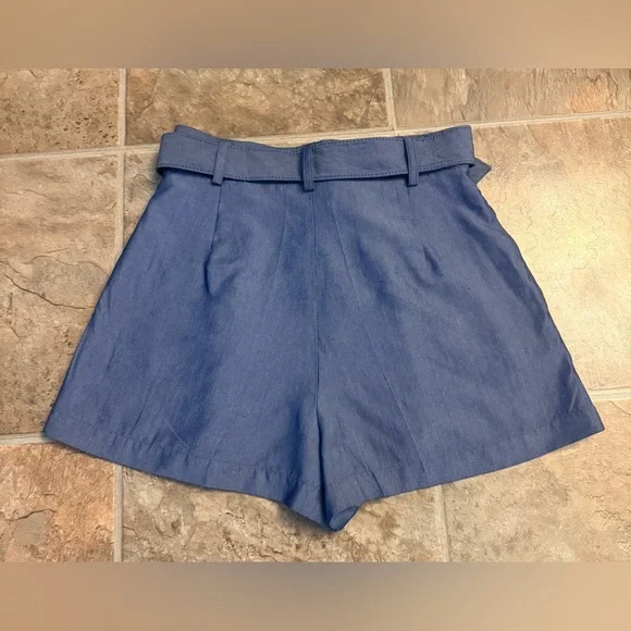 NEW NWT Audrey Parks Blue Pleated High-Waisted Belted Shorts – Francesca’s M - Picture 4 of 7